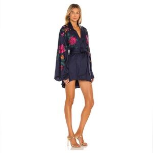 House of Harlow 1960 x REVOLVE Mika Kimono Mini Dress Navy w/ Floral Embroidery